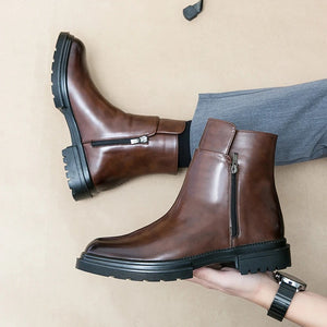 Premium Leather Zip-Side Chelsea Ankle Boots for Men