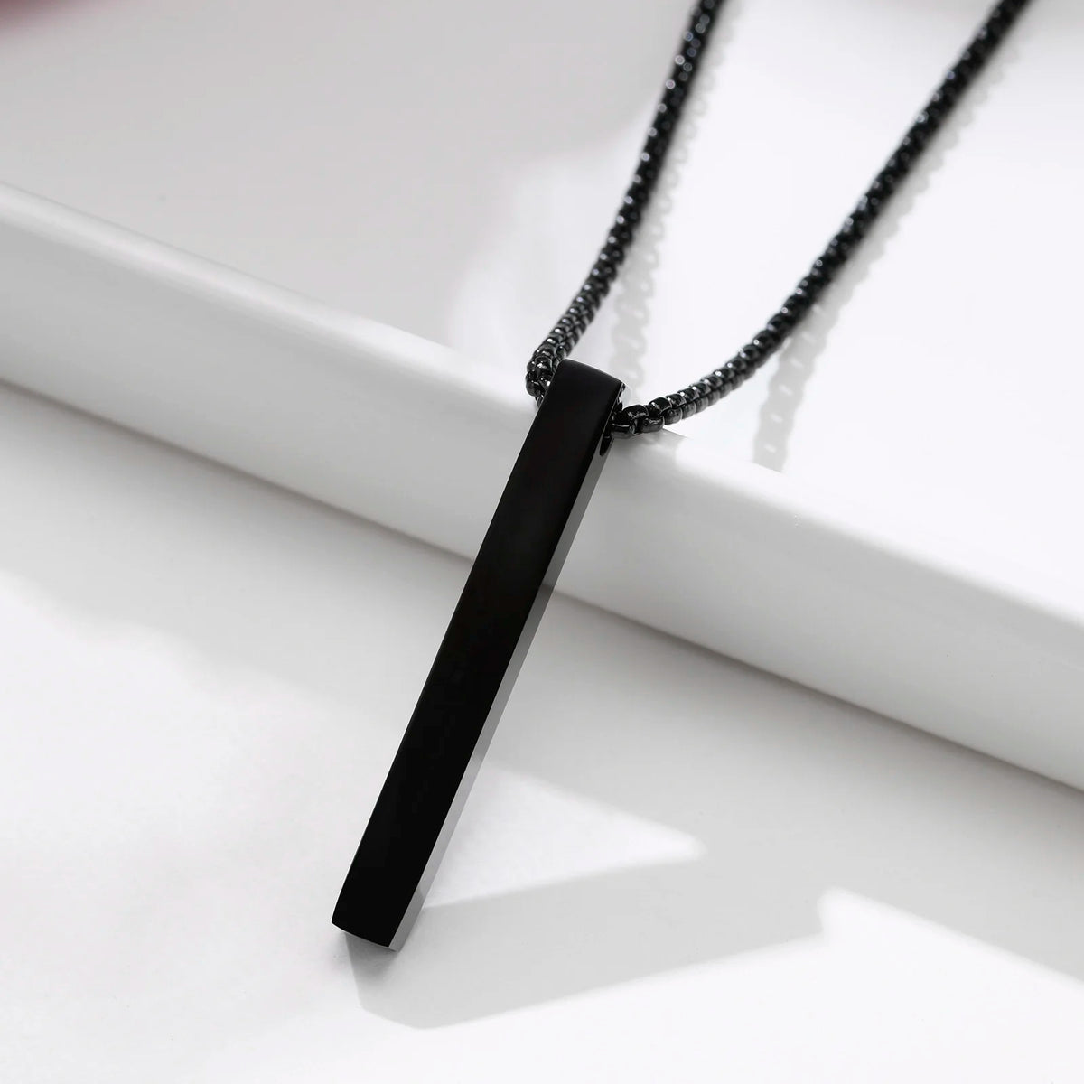 Minimalist Vertical Bar Pendant Necklace – Stainless Steel Unisex Pillar Chain