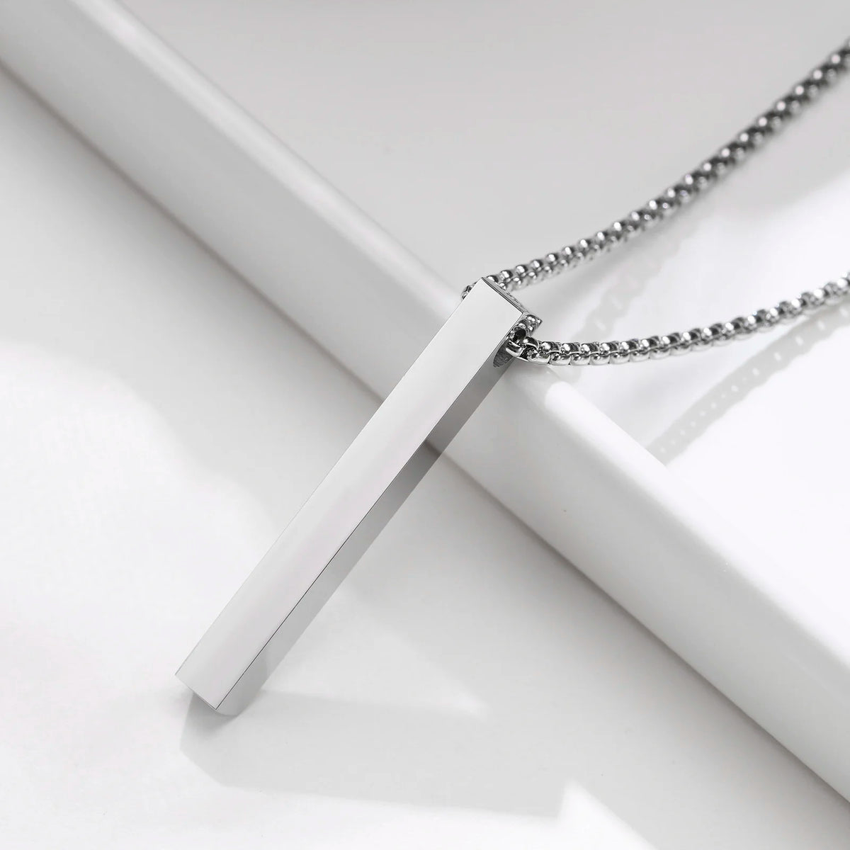 Minimalist Vertical Bar Pendant Necklace – Stainless Steel Unisex Pillar Chain
