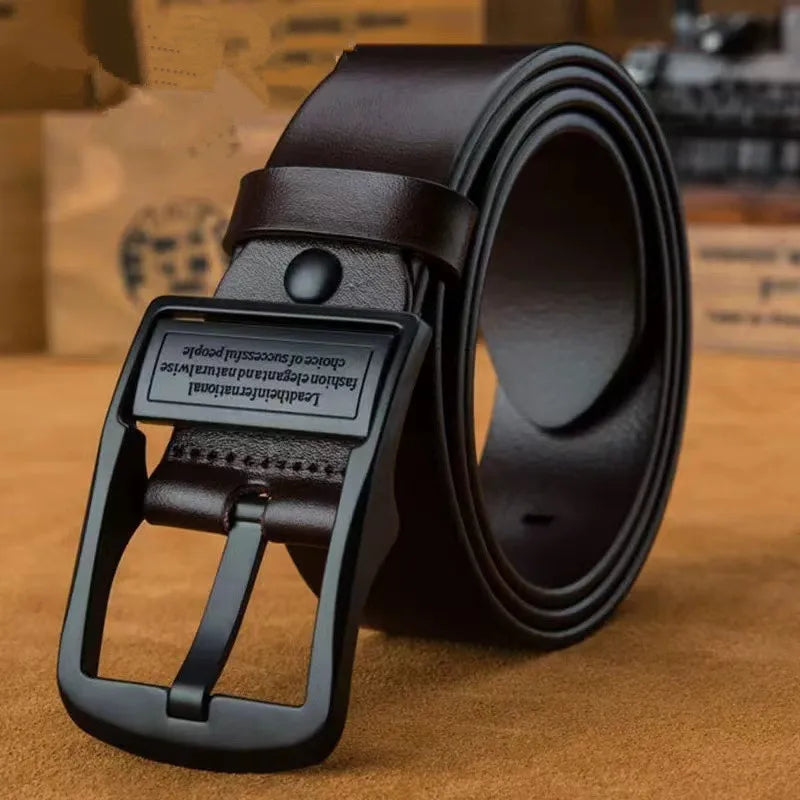 Classic Cowhide Leather Belt for Men – Premium Pin Buckle Business & Casual Belt